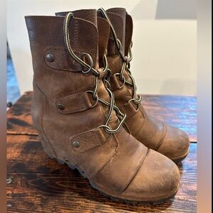 Sorel Joan of Arctic Tan Leather Wedge Boots